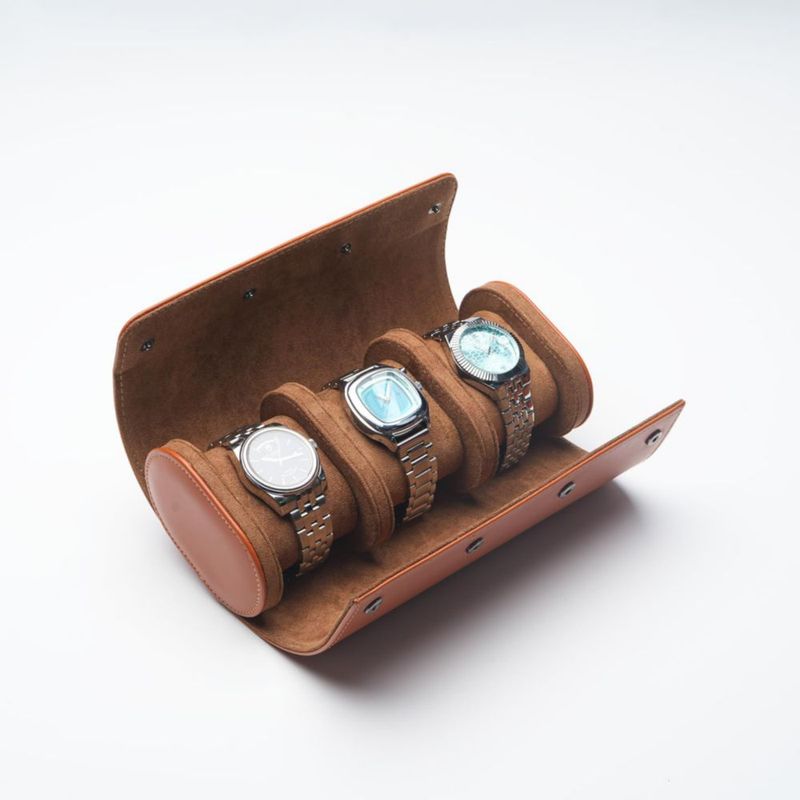 Estuche enrollable de cuero para relojes – 23 × 7 × 10 cm – Genérico
