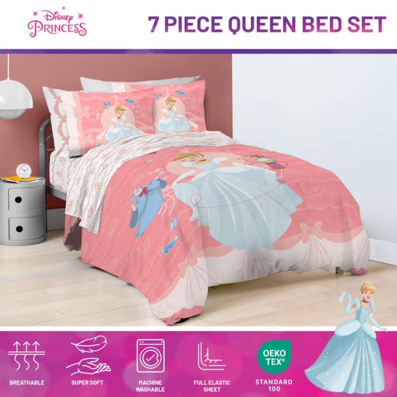 Juego de cama Jay Franco Queen 7 piezas rosa Cenicienta de Disney