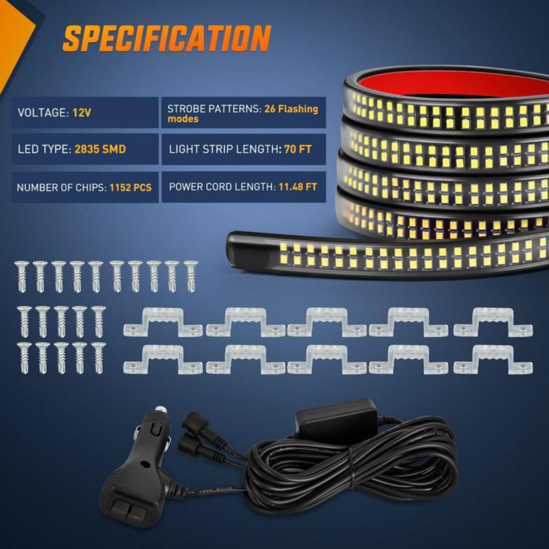 Luces LED Nilight 178 cm Ámbar 2 piezas para camión