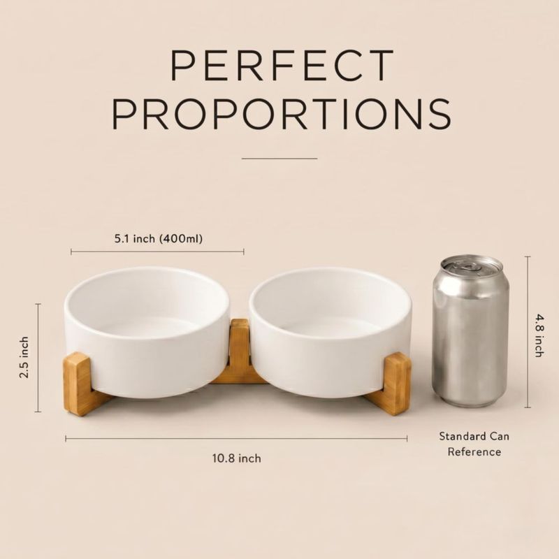 Cuenco para Perro SPUNKYJUNKY 400 ml Set de Cerámica con Soporte de Madera