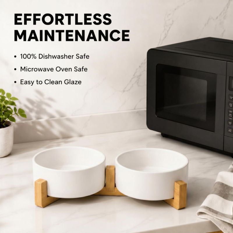 Cuenco para Perro SPUNKYJUNKY 400 ml Set de Cerámica con Soporte de Madera