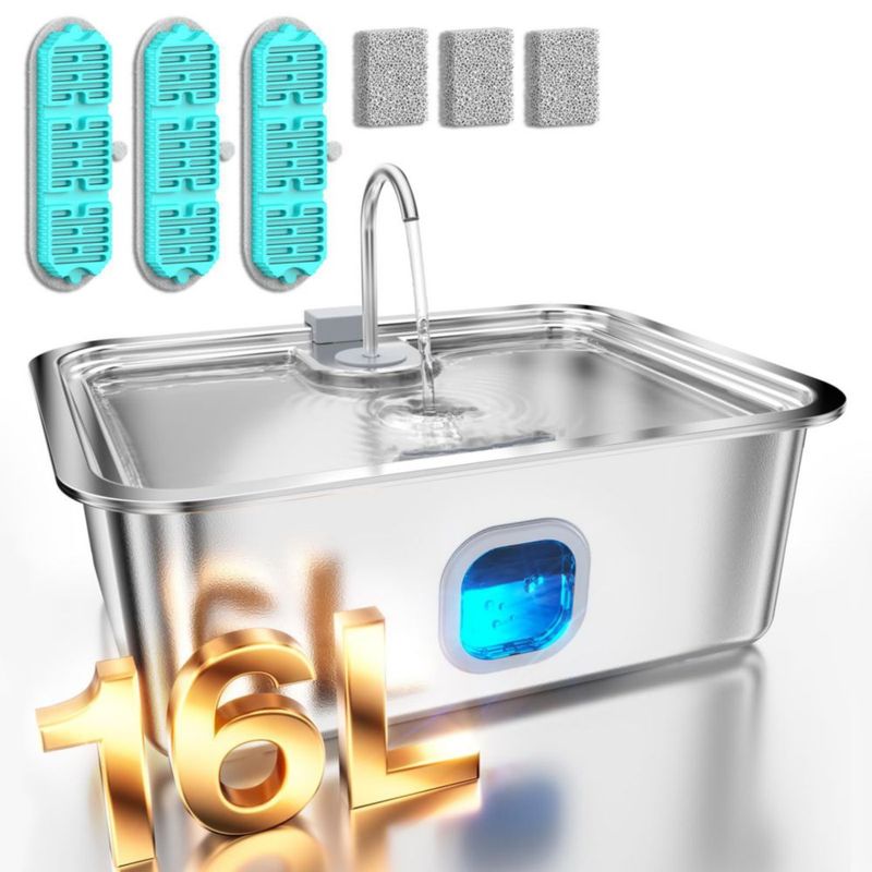 Fuente de Agua para Perros MAILOFY 16L Acero Inoxidable con Filtro de 4 Capas