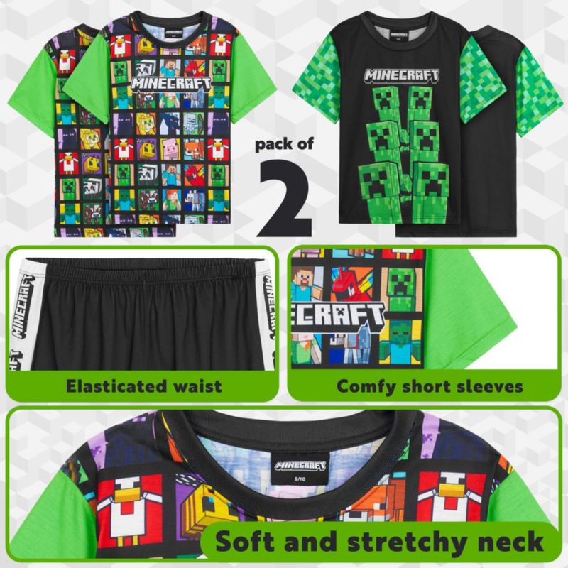 PAJAMAS Get Trend Niños 2‑Pack 7‑14 años Verde Minecraft
