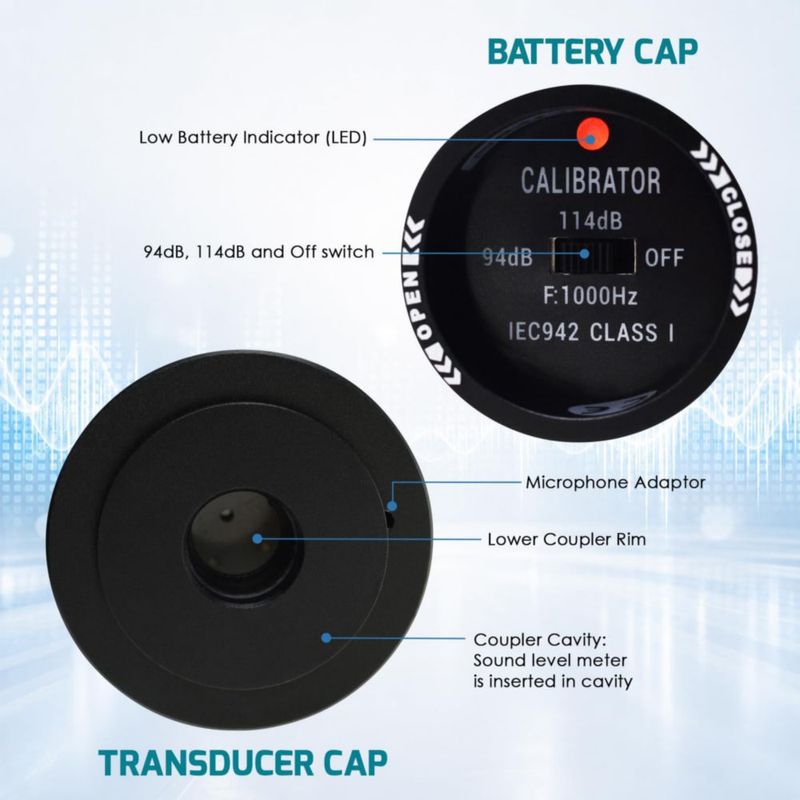 Calibrador TEKCOPLUS 94 dB/114 dB para micrófonos de 1/2" y 1"