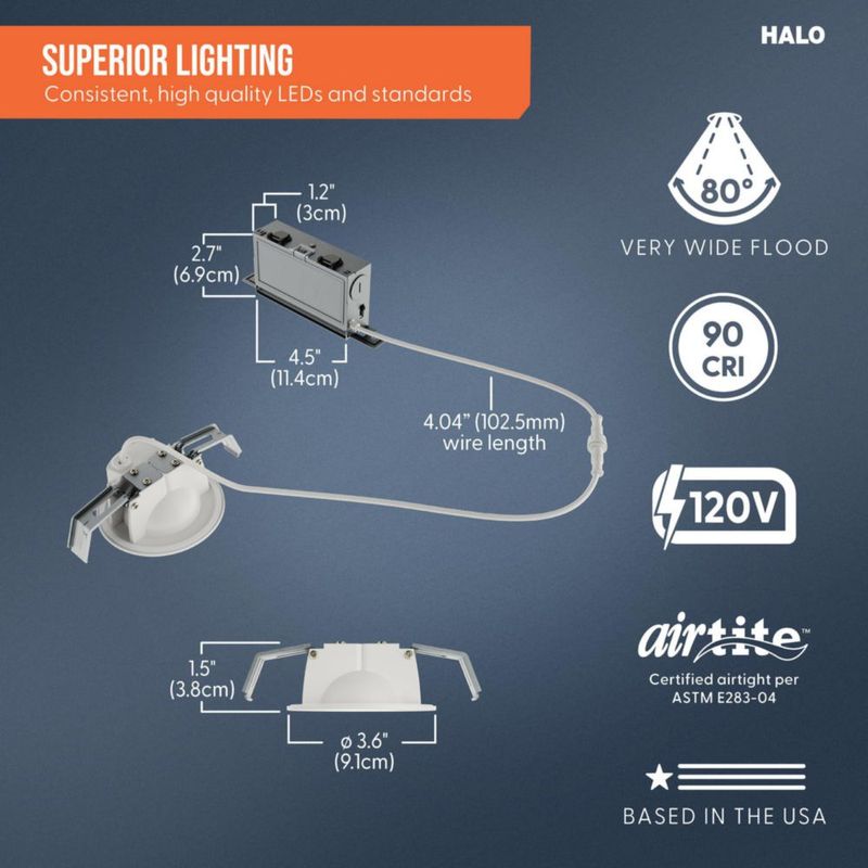 Luz empotrada HALO 3" LED paquete de 4 unidades 550 lúmenes con selección de color