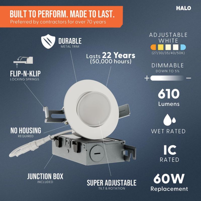 Luz empotrada HALO 3" LED paquete de 4 unidades 550 lúmenes con selección de color