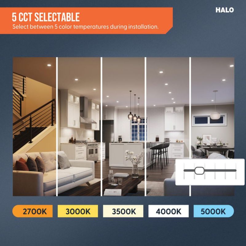 Luz empotrada HALO 3" LED paquete de 4 unidades 550 lúmenes con selección de color