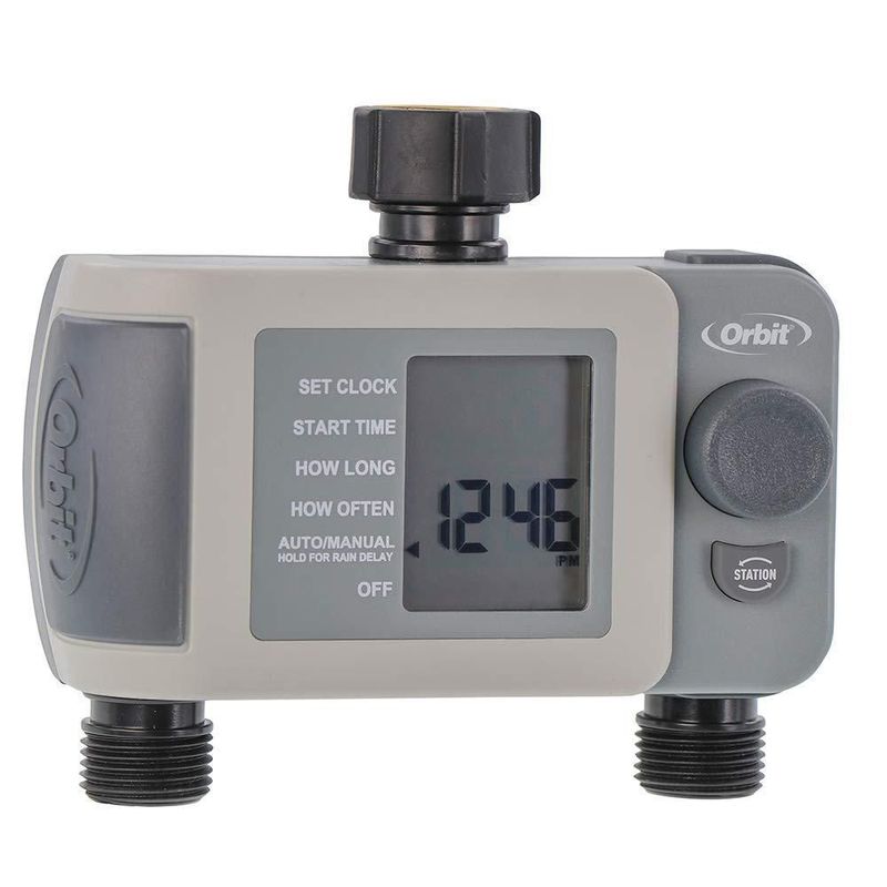 Grifo temporizador Orbit 24621 con 2 salidas color gris