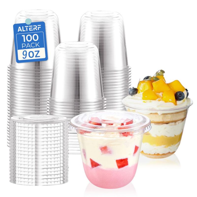 Vasitos para postres Alterf 255 ml paquete de 100 con tapas