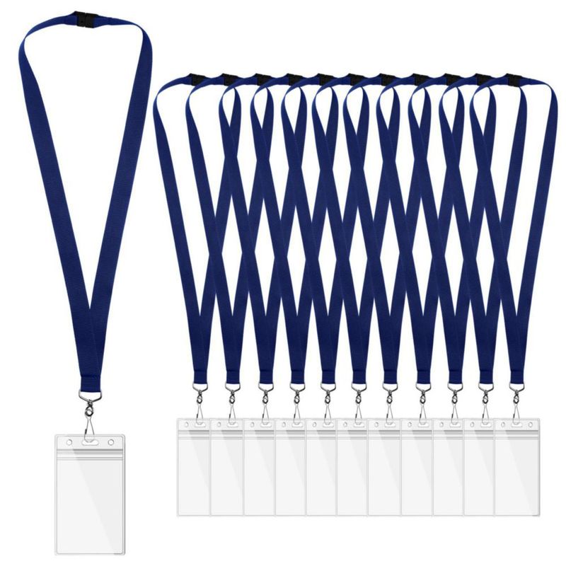 Cordones de identificación WEZEBEL 24 unidades azul marino con porta credenciales impermeables