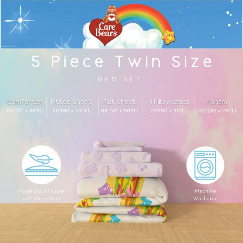 Juego de ropa de cama Franco Twin Care Bears Snacks de comida – 5 piezas