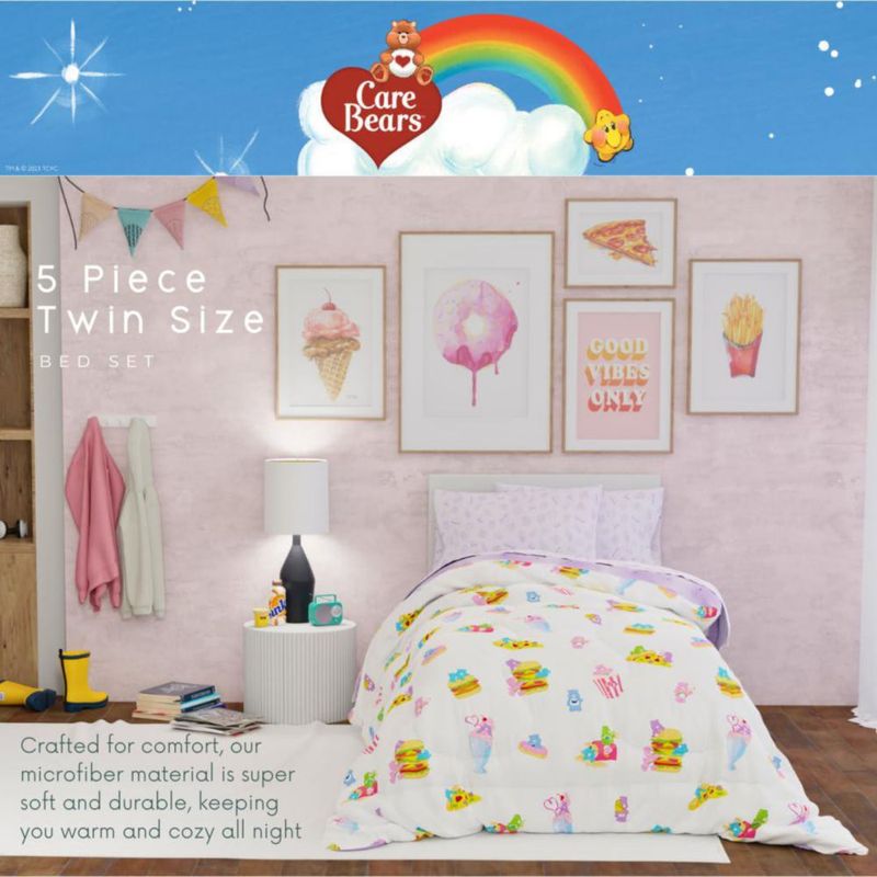 Juego de ropa de cama Franco Twin Care Bears Snacks de comida – 5 piezas
