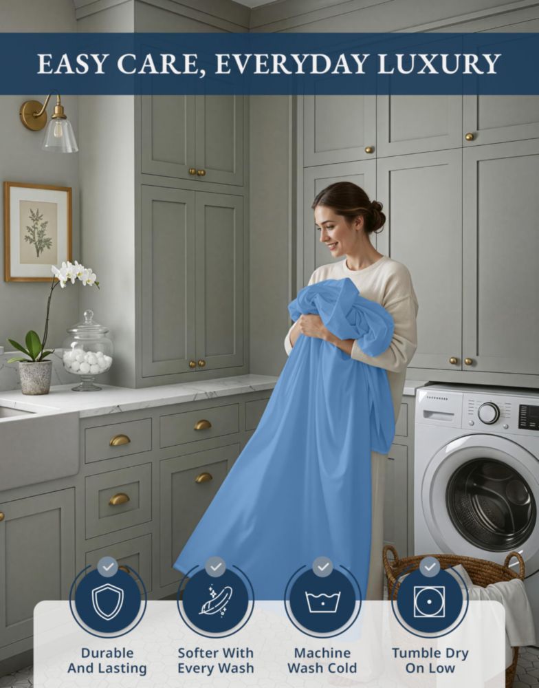 Juego de sábanas LANE LINEN Queen de algodón egipcio satén azul