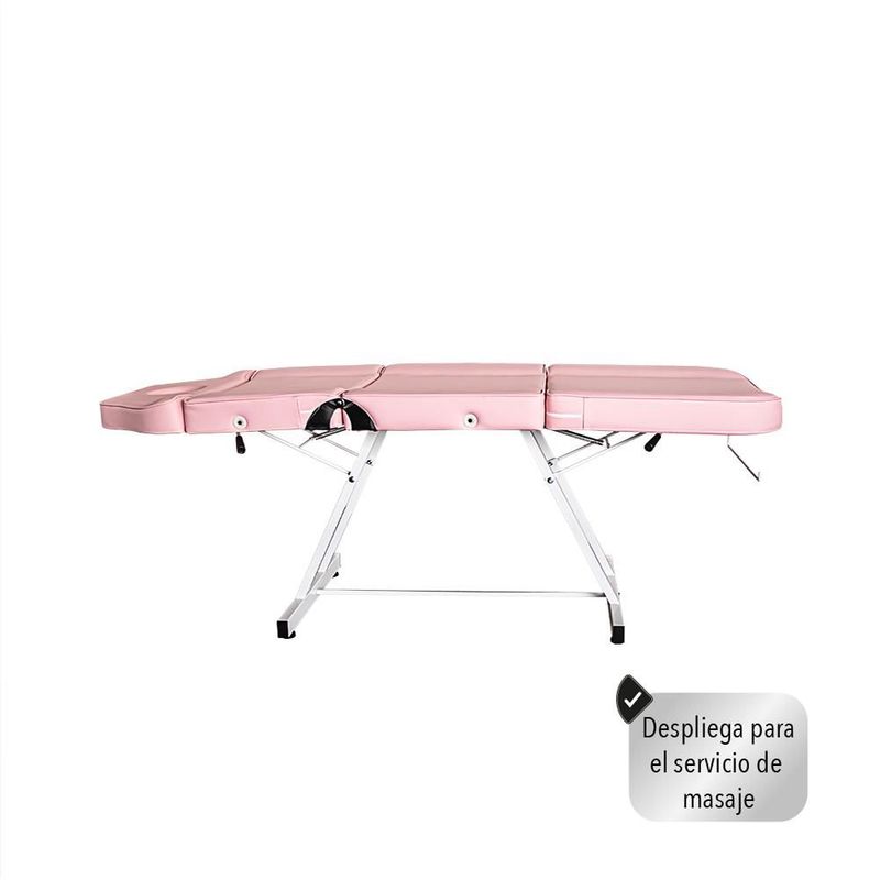 Silla Cama para Faciales y Masaje Lenivé con Banco, Respaldo y Reposapiernas Ajustables, Estructura de Acero, Rosa