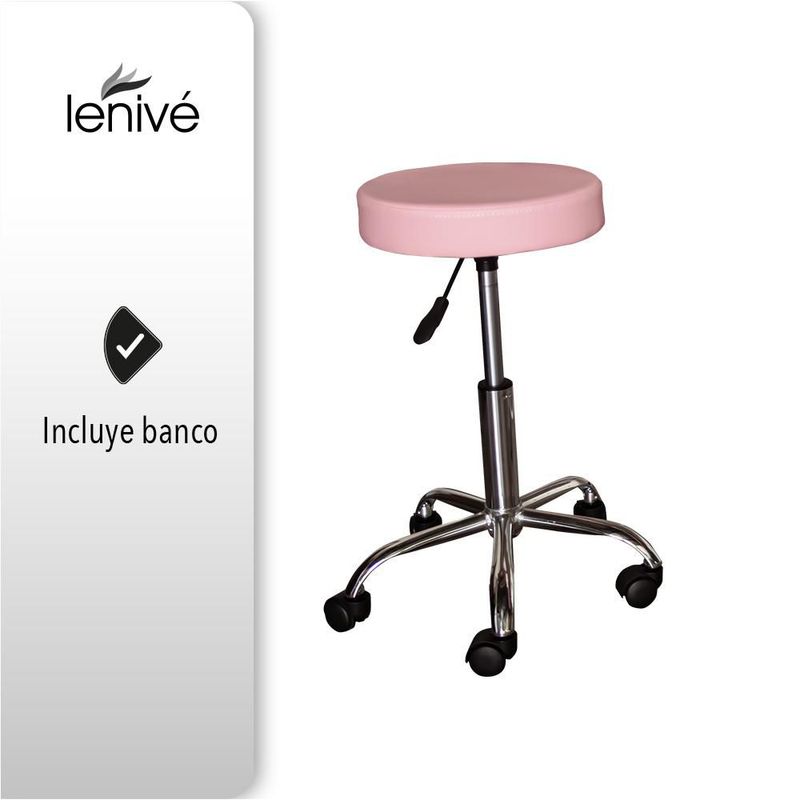 Silla Cama para Faciales y Masaje Lenivé con Banco, Respaldo y Reposapiernas Ajustables, Estructura de Acero, Rosa