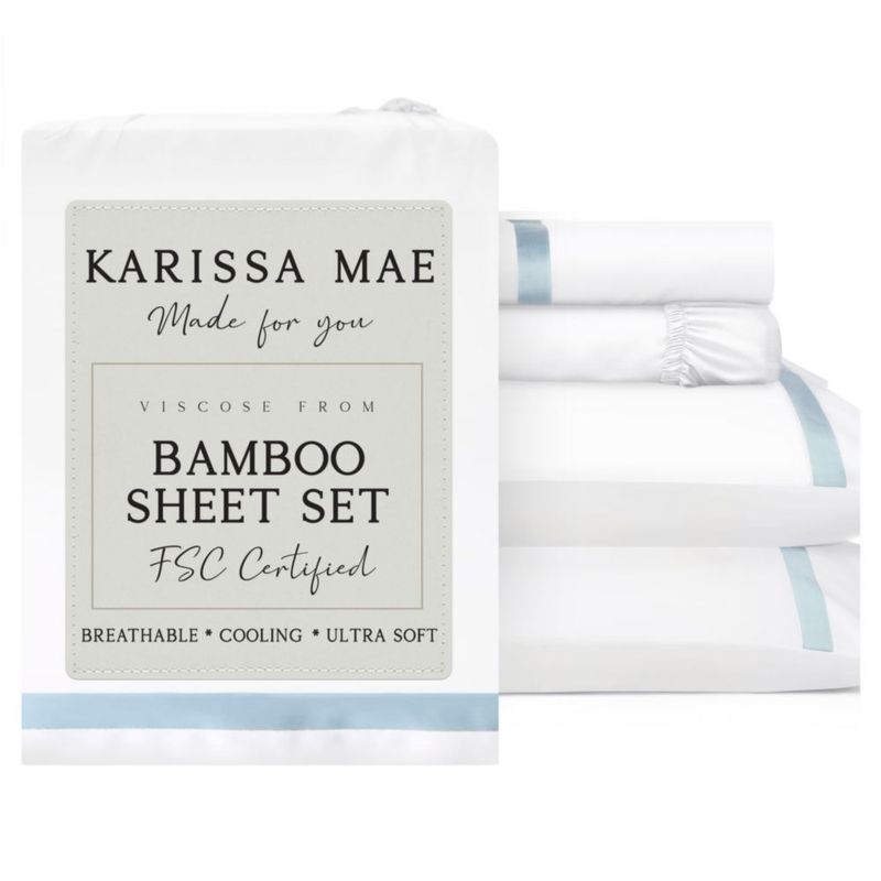 Juego de sábanas tamaño king de viscosa de bambú azul costero KARISSA MAE