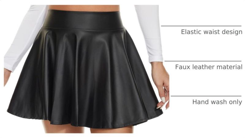 Falda DingCo de Cuero Sintético Cintura Alta Plisada Negra