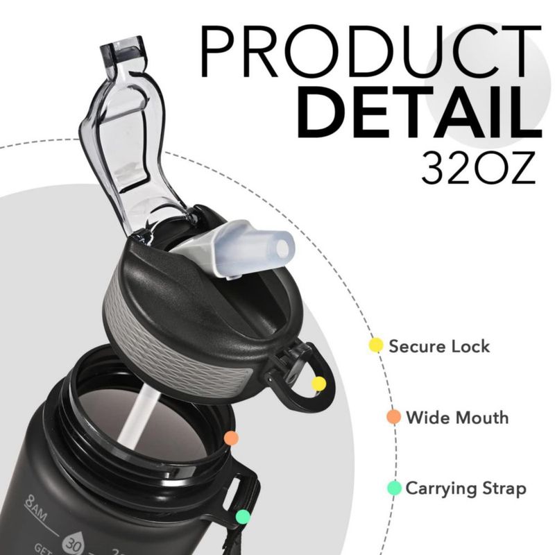 Botella de Agua Hyeta 950 ml con Pajilla y Marcador de Tiempo