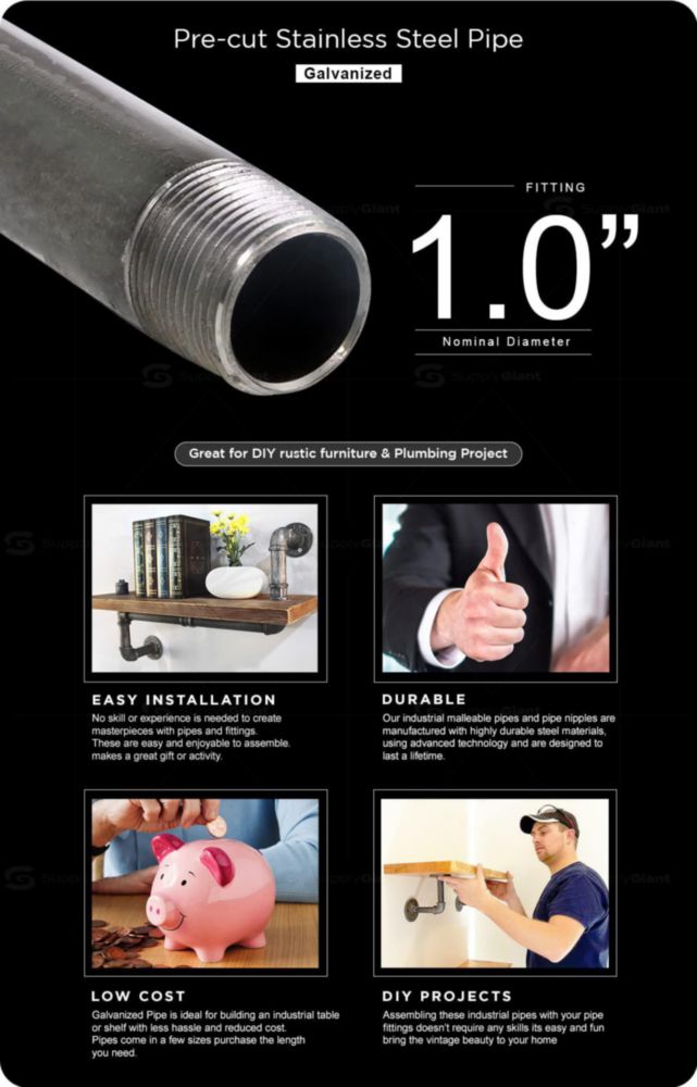 Tubo SUPPLYGIANT 61 cm 1" Acero Galvanizado