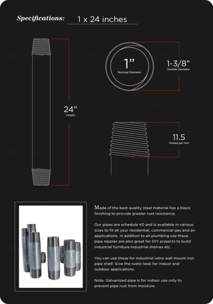 Tubo SUPPLYGIANT 61 cm 1" Acero Galvanizado