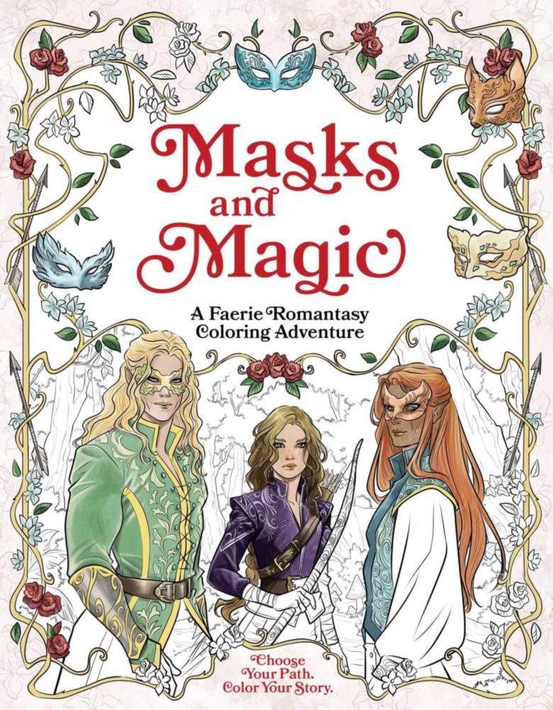 Libro para colorear Masks and Magic: una aventura de romantasy de hadas