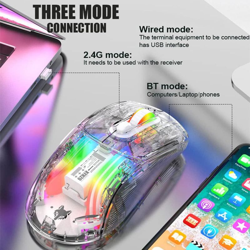 Ratón Attoe Inalámbrico RGB 2400 DPI Doble Modo USB