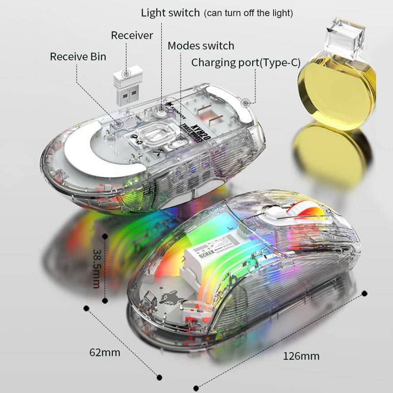 Ratón Attoe Inalámbrico RGB 2400 DPI Doble Modo USB
