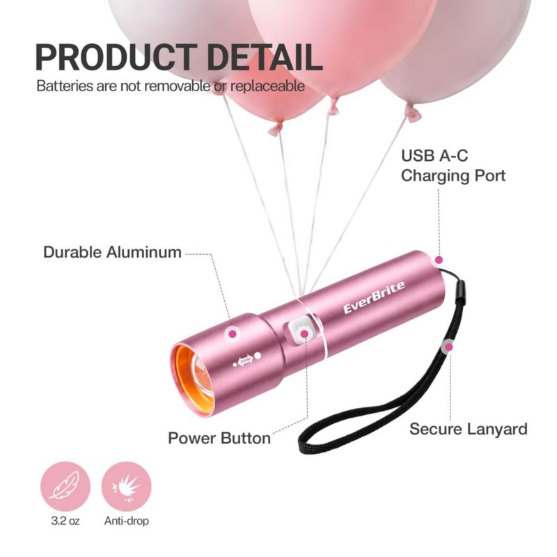 Linterna EverBrite Rosa Pastel Recargable USB‑C 90 g