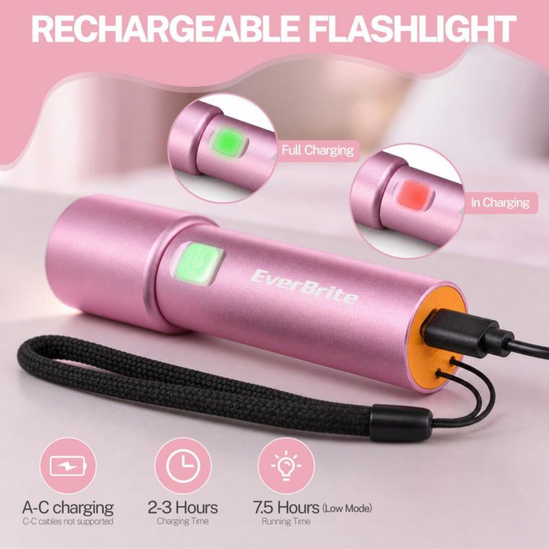 Linterna EverBrite Rosa Pastel Recargable USB‑C 90 g