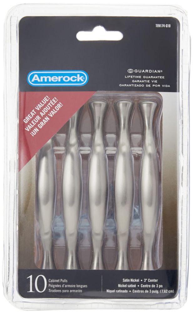 Tirador de cajón Amerock 76 cm níquel satinado - paquete de 10