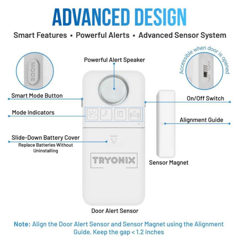 Alarma para Puerta y Ventana TRYONIX Pack de 2 - 130 dB Sensor de 12" (3 cm)