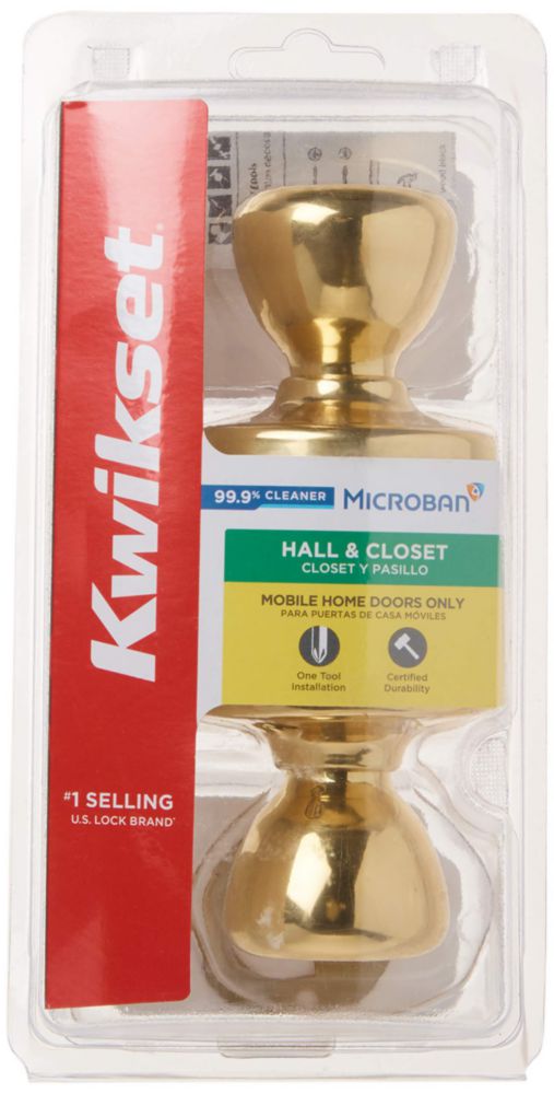 Pomo de puerta Kwikset para interior de casa móvil pasillo latón pulido