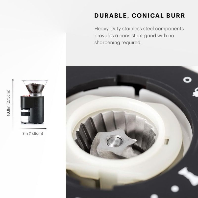 Molino de café Bodum Bistro eléctrico de muelas cónicas 12 ajustes