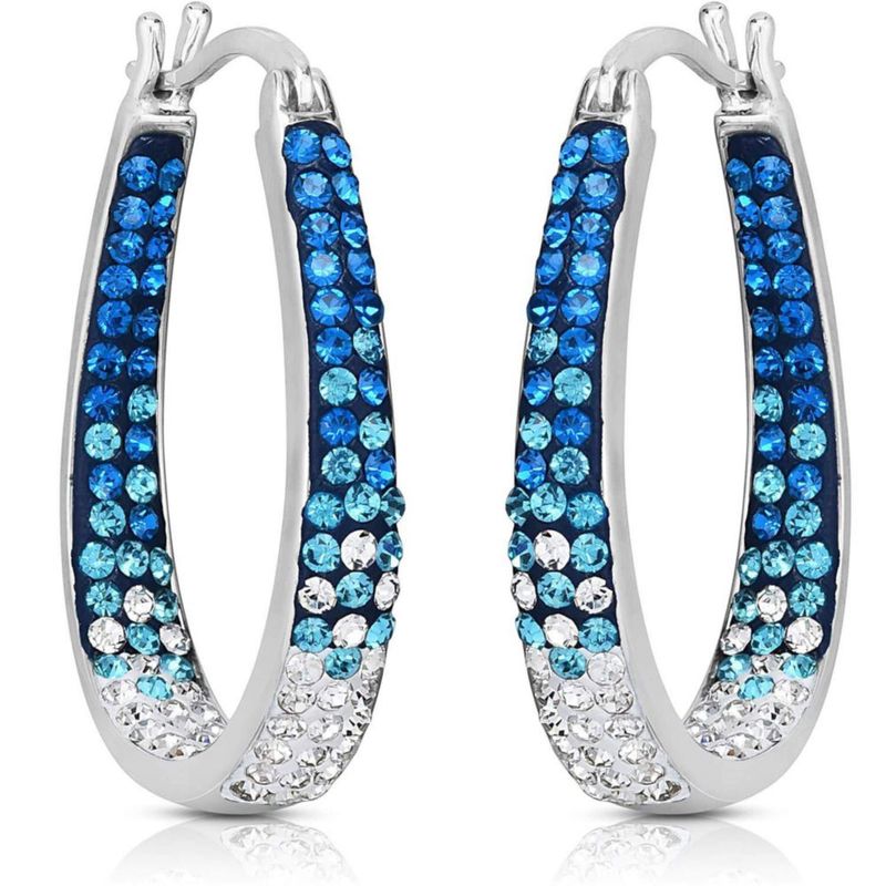 Pendientes de aro con cristales azul claro y blanco Savlano