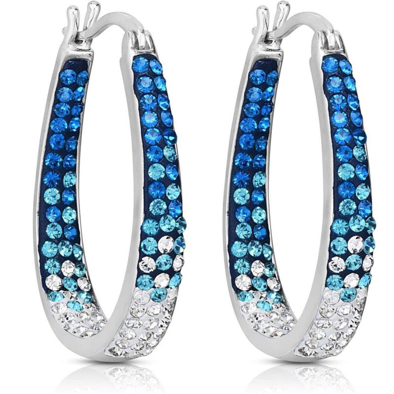 Pendientes de aro con cristales azul claro y blanco Savlano