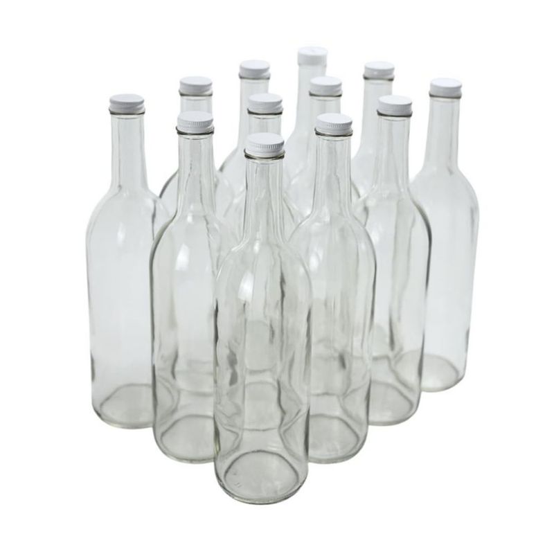 Botellas de Vino FastRack 750 ml Vidrio Transparente Tapa Blanca Paquete de 12