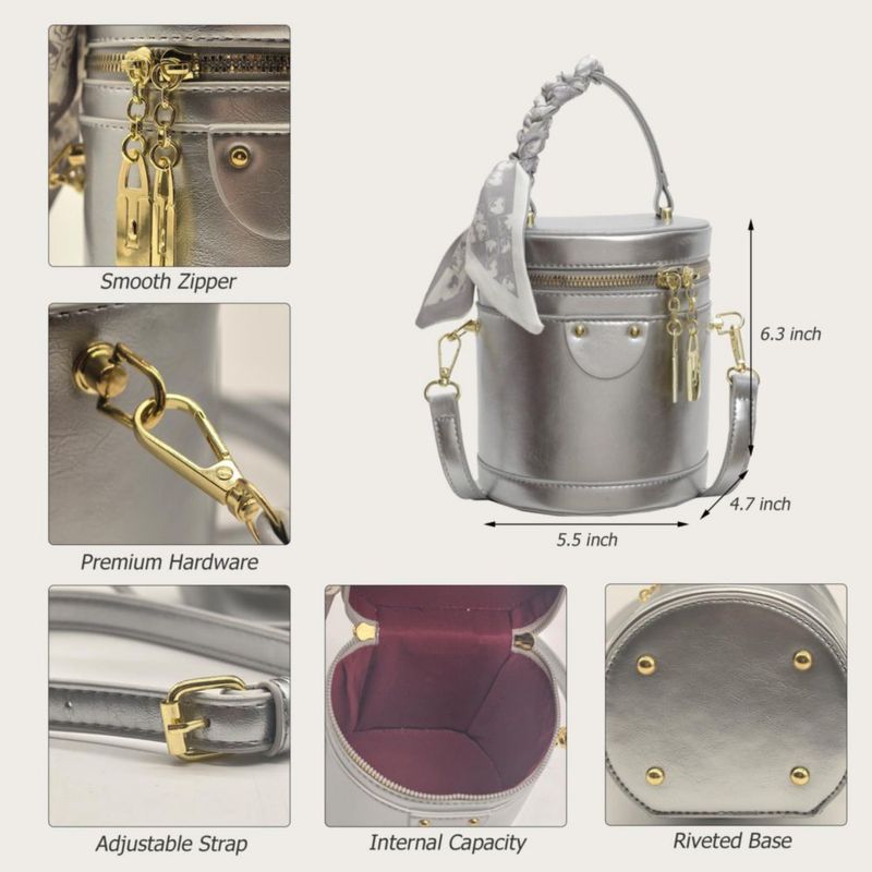 Bolso SYHTBYOH de 14 cm en Cuero Vegano Plateado