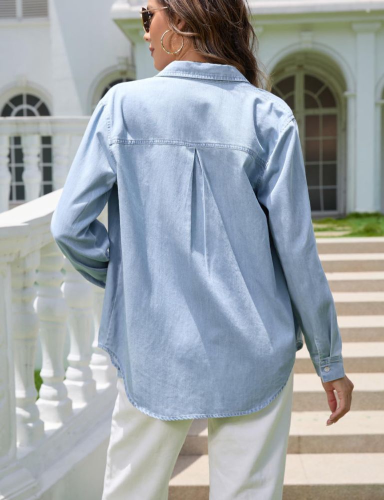 Camisa de mezclilla Hersuitful XL SkyBlue de manga larga para mujer