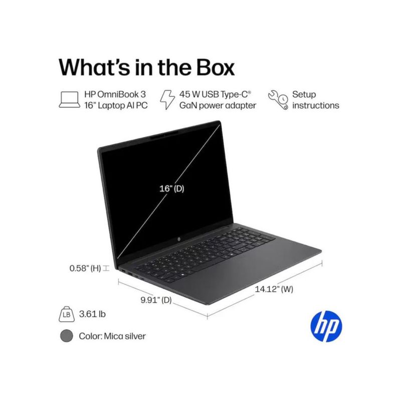 Laptop Hp OmniBook 3 Core Ultra 7 255u 1TB ssd 16GB Ram ddr5 16" WUXGA Windows 11