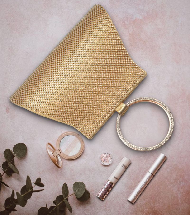 Bolso de mano MOSSMON 23 cm Clutch de cristal dorado para noche