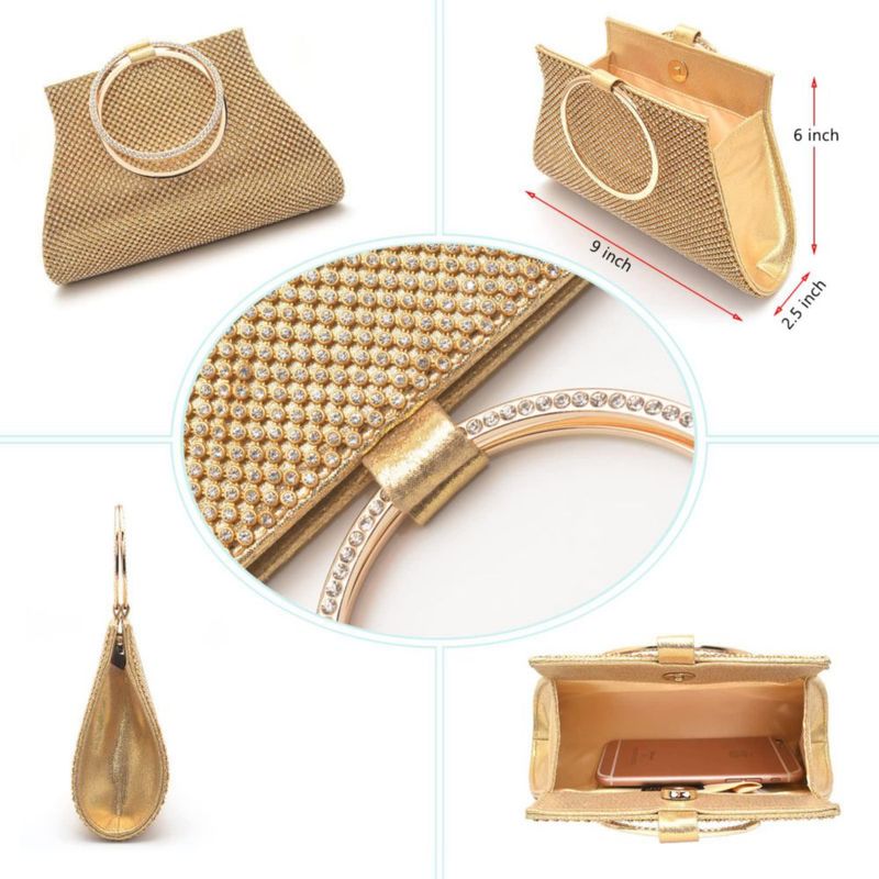 Bolso de mano MOSSMON 23 cm Clutch de cristal dorado para noche