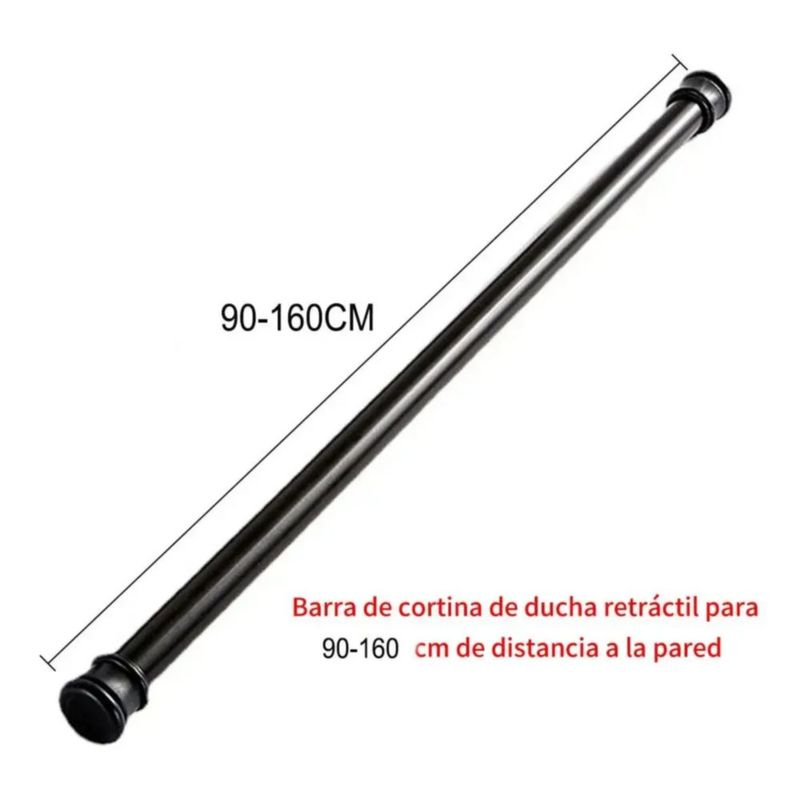 Barra de Cortina Extensible de Acero Inoxidable para Baño, Negro, 90cm a 1.6m