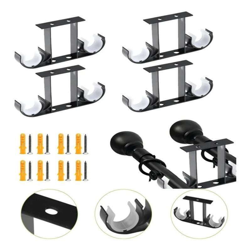 4pzs Soporte Set Tubos Cortinero Ajustable Gancho Para Techo, Color Negro