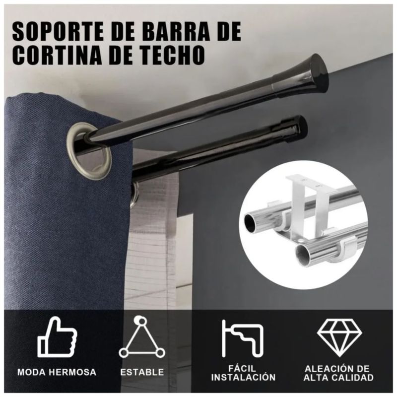 4pzs Soporte Set Tubos Cortinero Ajustable Gancho Para Techo, Color Negro