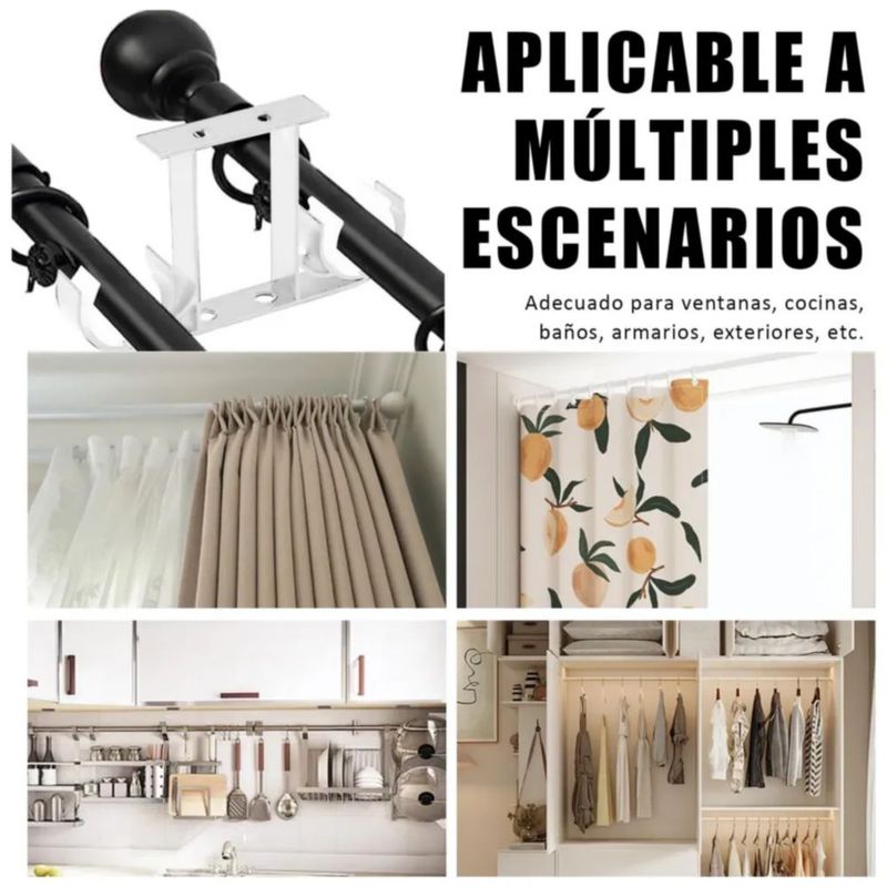 4pzs Soporte Set Tubos Cortinero Ajustable Gancho Para Techo, Color Negro