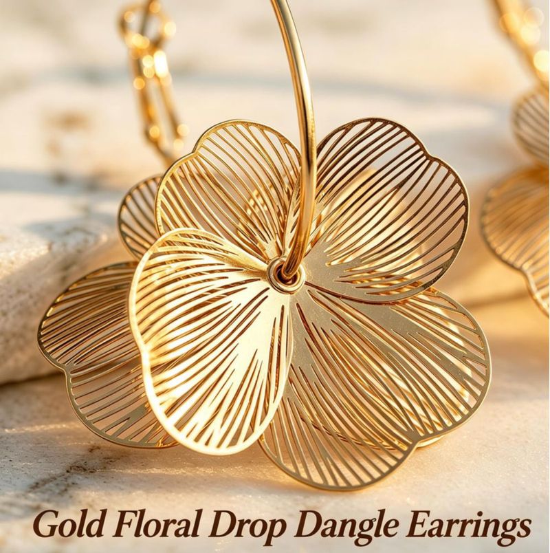 Pendientes Qitequan de Flor Dorada Colgantes Ligeros