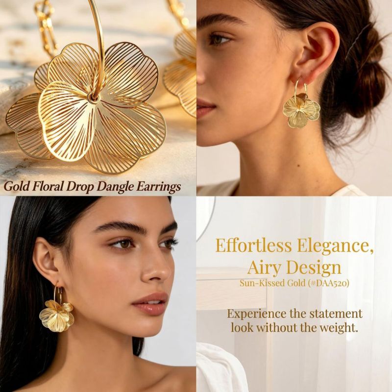 Pendientes Qitequan de Flor Dorada Colgantes Ligeros