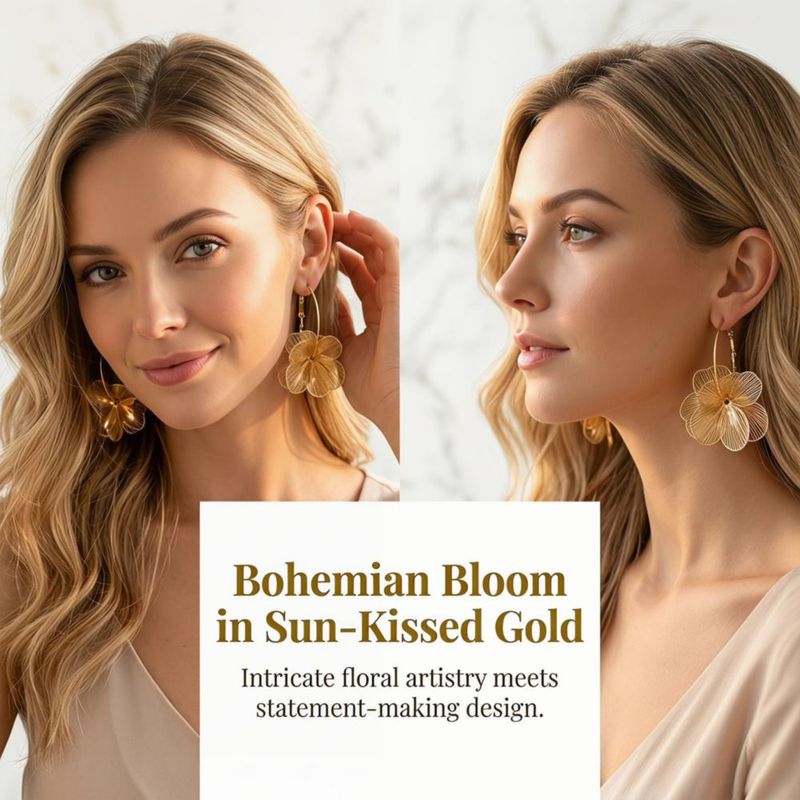 Pendientes Qitequan de Flor Dorada Colgantes Ligeros