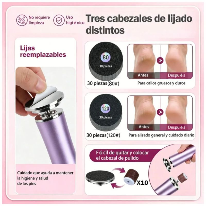 Removedor Electrico De Callos Pies 2en1 Pedicura Profesional, Color Lila