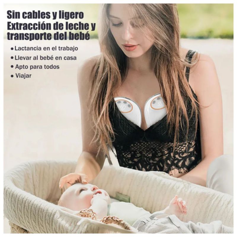 Sacaleches Eléctrico Manos Libres Portátil, 4 Modos 12 Niveles, Color Blanco/Rosa